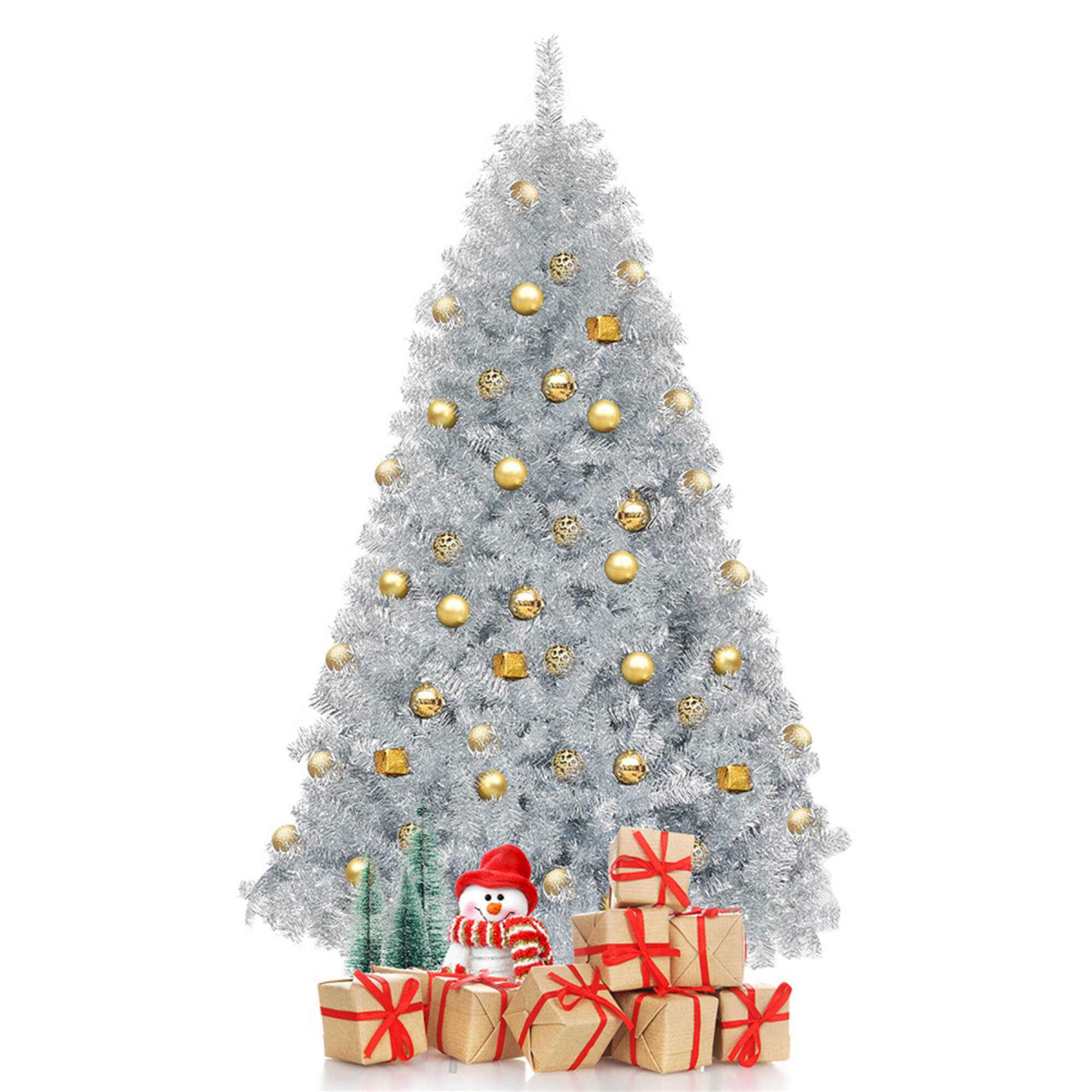 Costway 6ft. Unlit Artificial Silver Tinsel Hinged Christmas Tree with Metal Stand